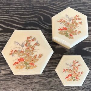 Vintage Hexagon Plastic Melamine Nesting Box Set with Floral Design Hong Kong